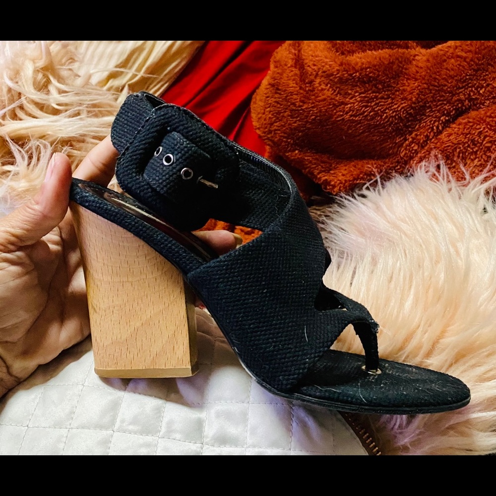 Stella McCartney wood heel thong bull denim sandal